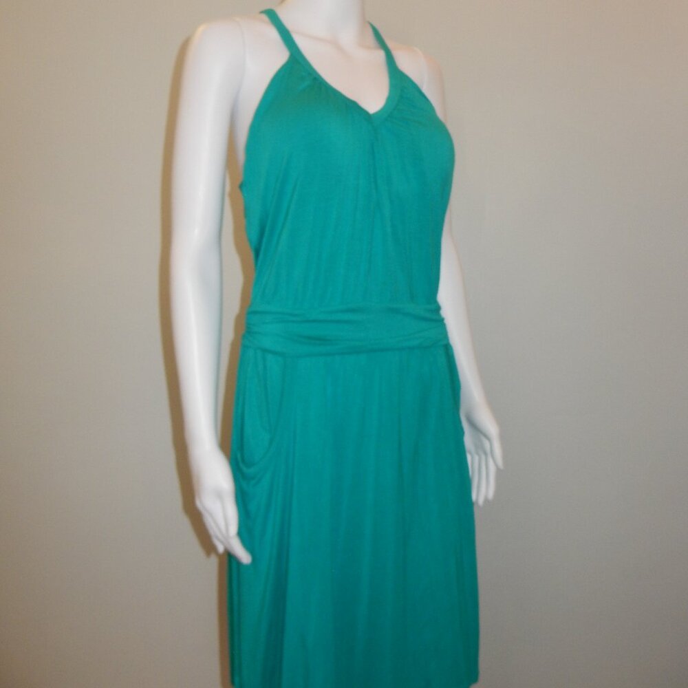 Athleta Womens VNeck Halter Shelf Bra Dress Teal Large NWOT